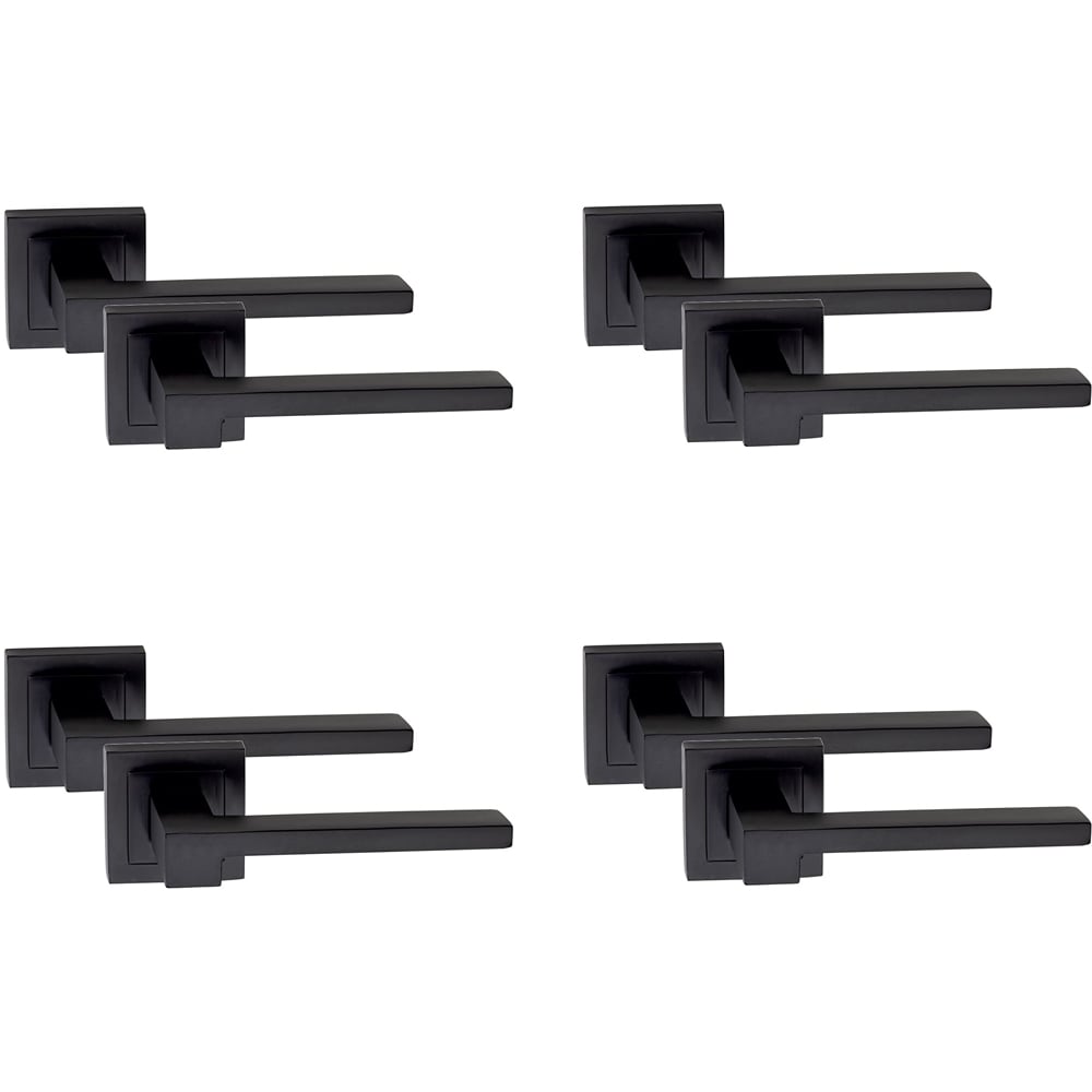 Golden Grace Matt Black Rose Zeta Latch Lock Door Handle Set 4 Pack Image 1