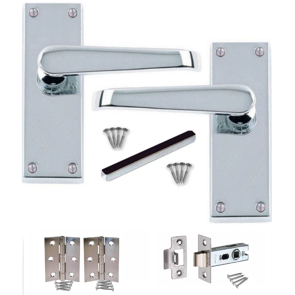 Golden Grace Polished Chrome Victorian Straight Latch Door Handle Set 7 Pack Image 2