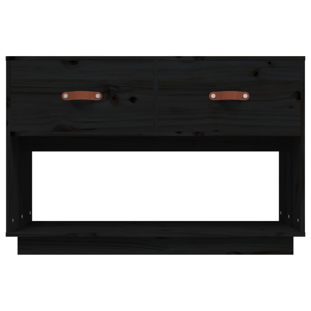 vidaXL 2 Drawer Single Shelf Black Solid Pine Wood TV Cabinet Image 6