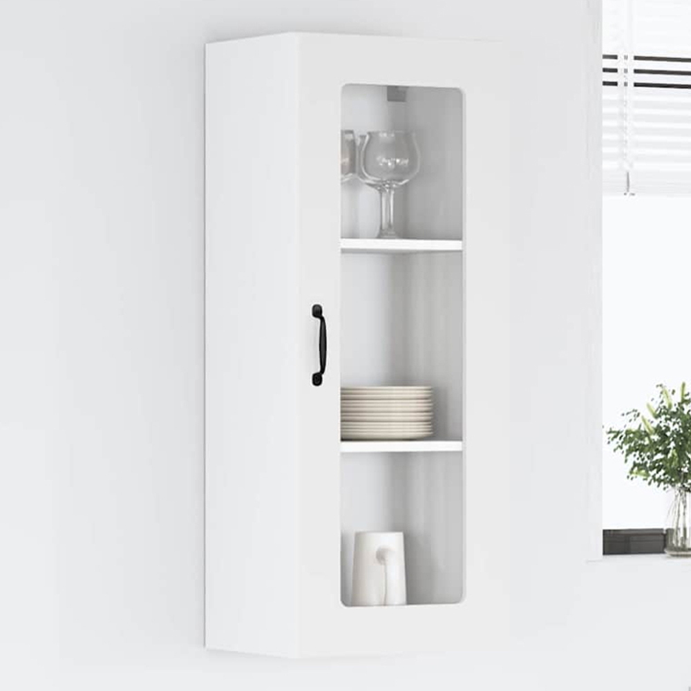 vidaXL Single Glass Door White Kitchen Wall Cabinet Image 1