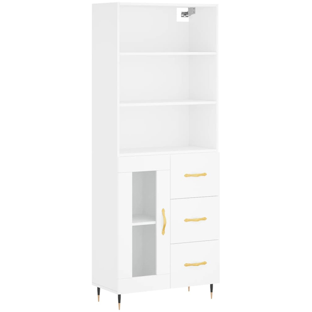 vidaXL Single Glass Door 3 Drawer 3 Shelf White Tall Highboard Image 2