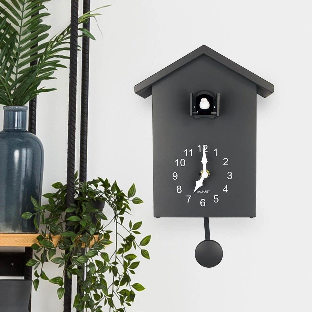 Walplus Grey Cuckoo Window Clock with Removable Pendulum 25cm Image 2