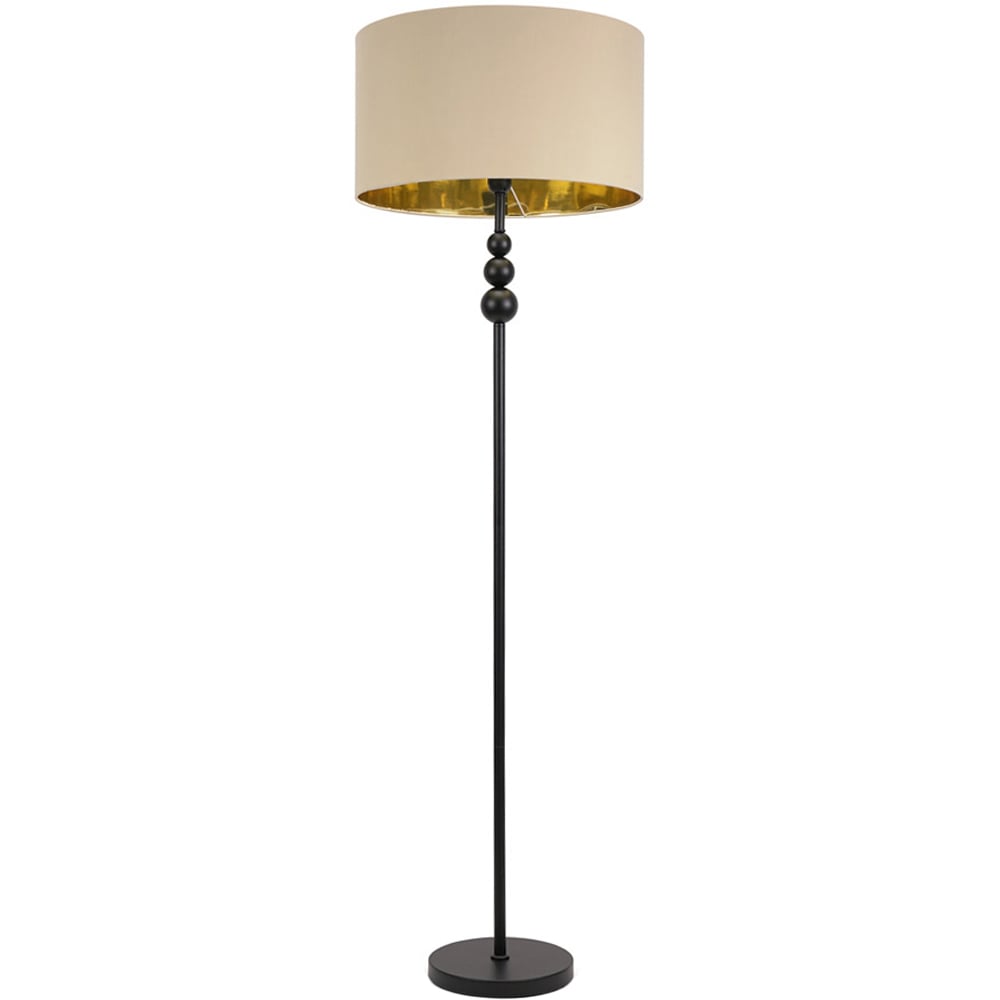 ValueLights Marissa Beige and Gold Shade Black Ball LED Floor Lamp Image 1