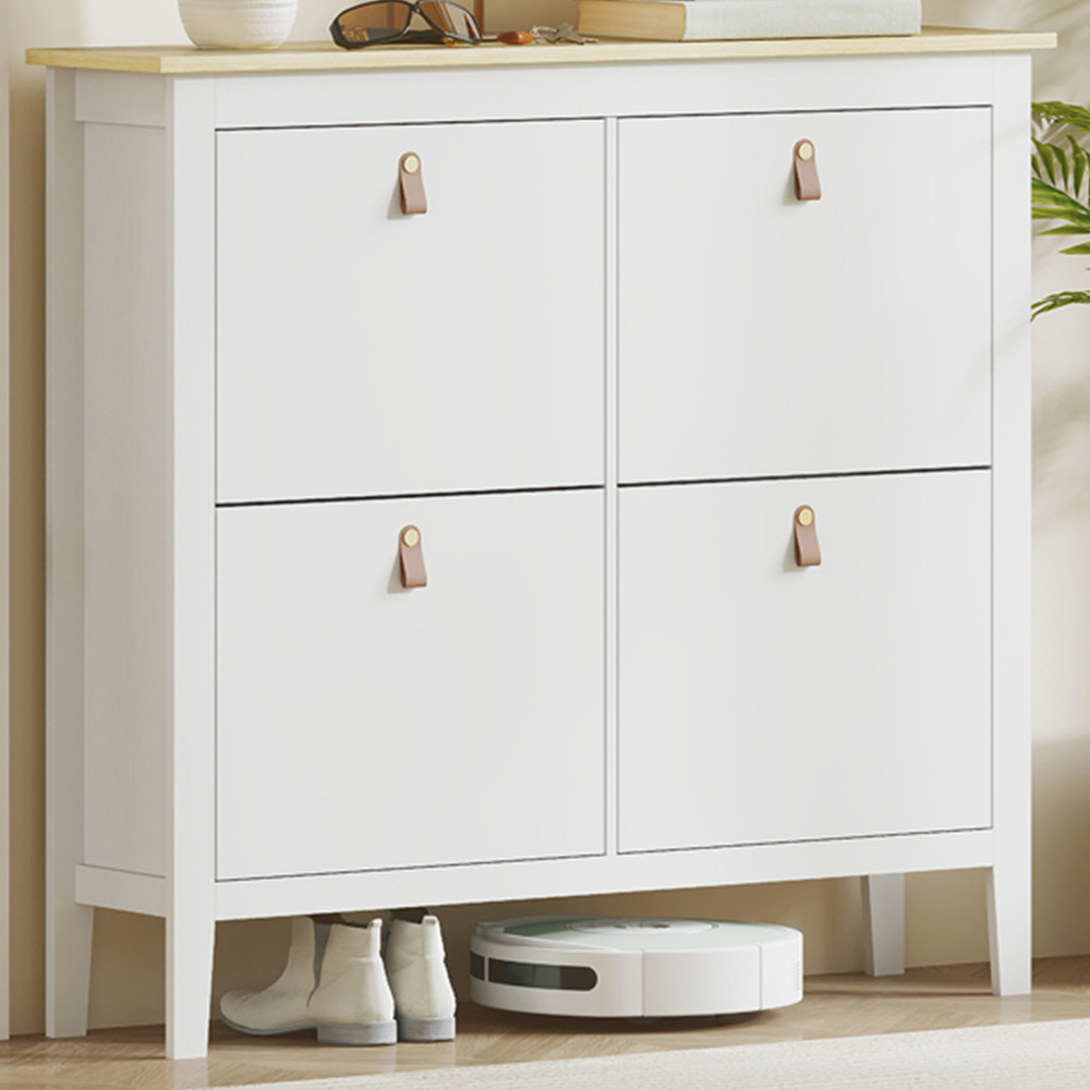 HOMCOM 4 Flip Down Drawer White Shoe Cabinet Image 1