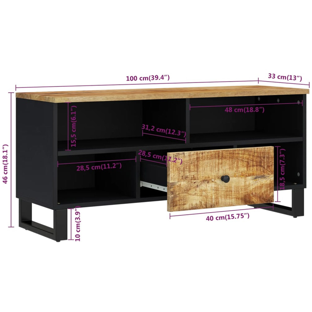 vidaXL Single Drawer 4 Shelf Light Brown Solid Mango Wood TV Cabinet Image 8