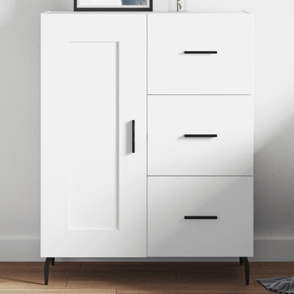 vidaXL Single Door 3 Drawer White Sideboard Image 1
