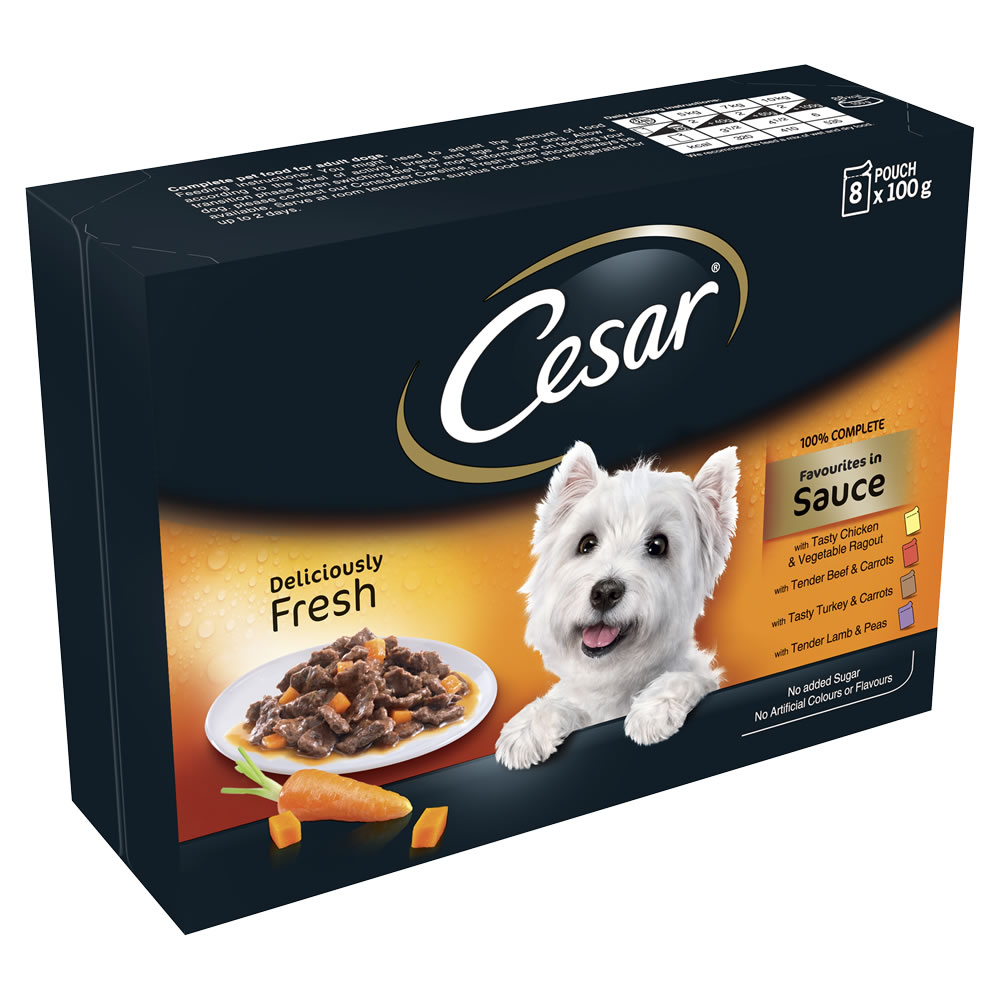 Cesar Pouch Dog Food Deliciously Fresh Favourites in Sauce 8 x 100g Image 1