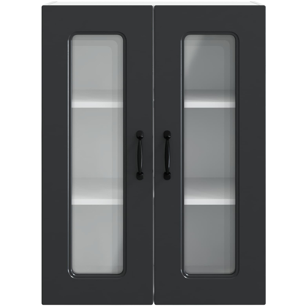 vidaXL 2 Glass Door Black Kitchen Wall Cabinet Image 4