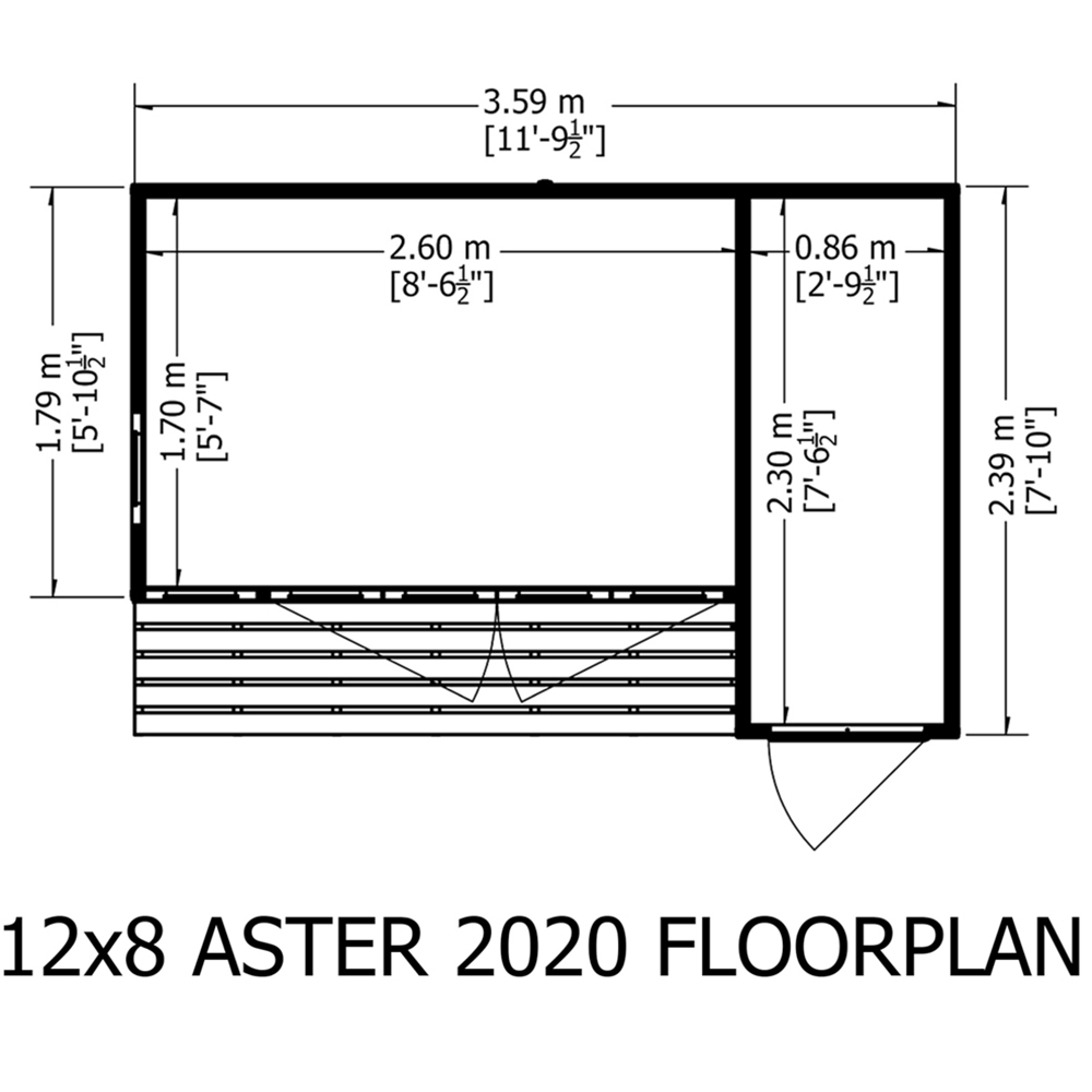 Shire Aster 12 x 8ft Shiplap Right Hand Storage Pent Summerhouse Image 7