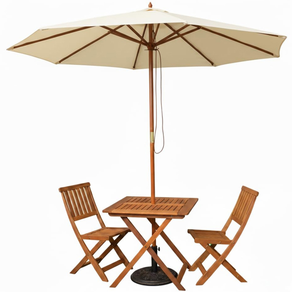 Samuel Alexander 2 Seater Wooden Square Foldable Dining Set with Cream Parasol and Base Image 2