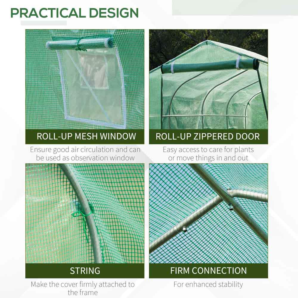 Outsunny Green PE Cloth 6.6 x 13ft Walk In Polytunnel Greenhouse Image 3