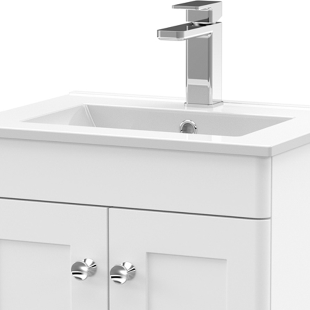 nuie Classique 2 Door Satin White Floor Standing Unit and Minimalist Ceramic Basin 500mm Image 2