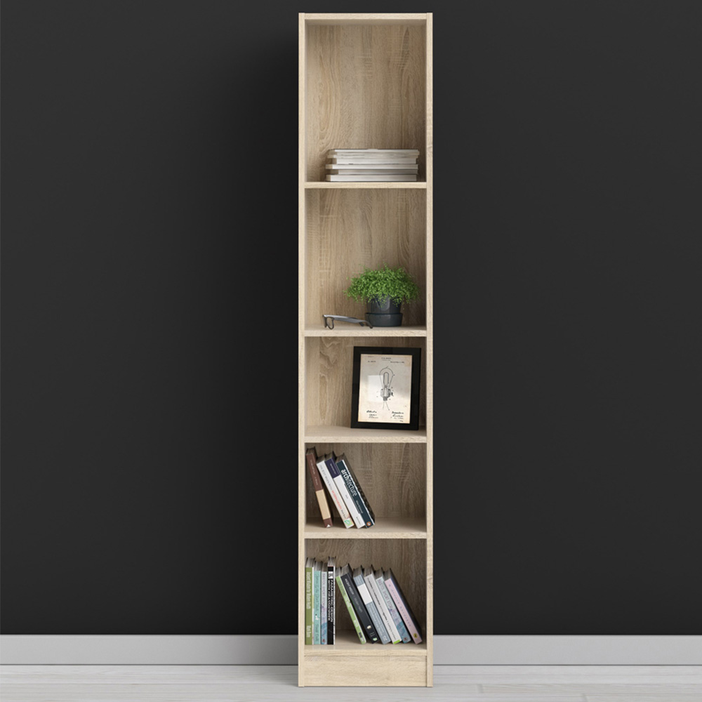 Florence Basic 4 Shelf Oak Narrow Tall Bookcase Image 1