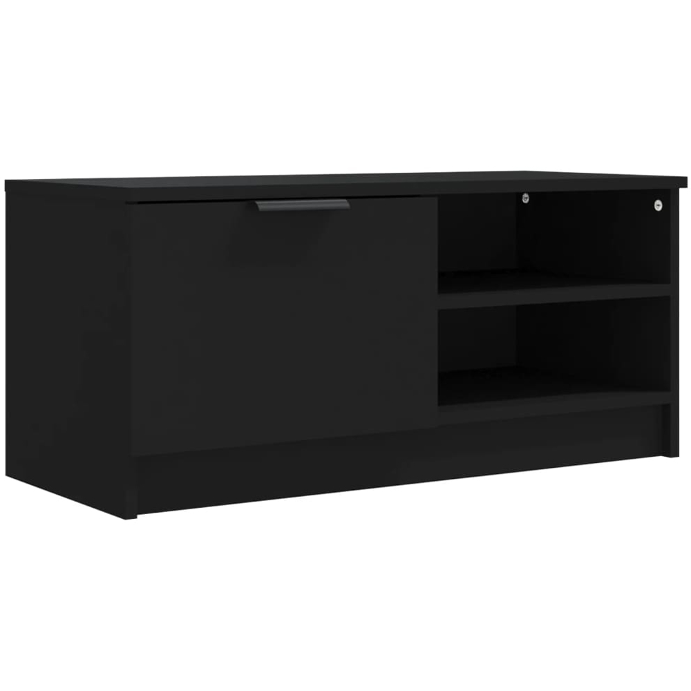 vidaXL Single Door 2 Shelf Black Wooden Compact TV Cabinet Image 2