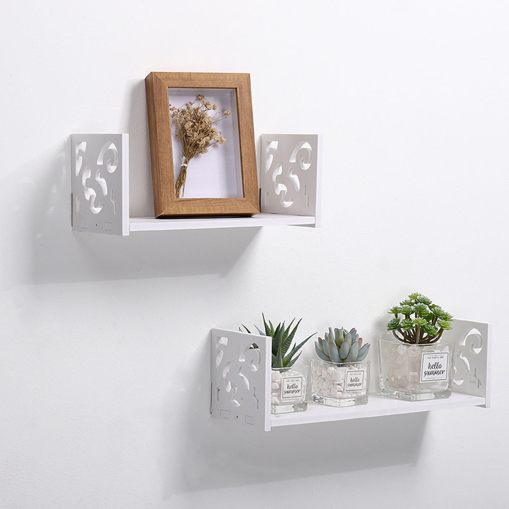 Living and Home 2 Pack White U Shaped Wall Hanging Shelves Image 4