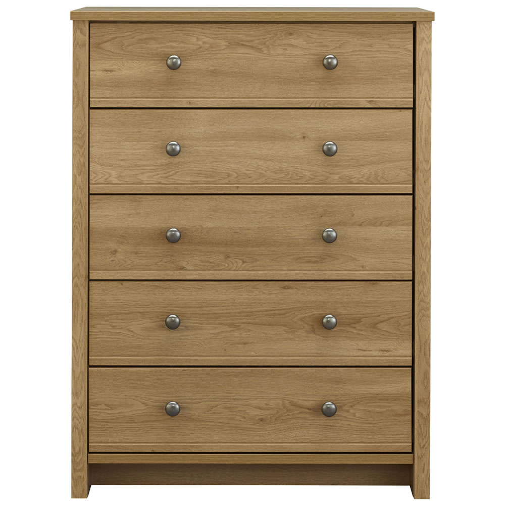 Clovelly 5 Drawer Rustic Oak Effect Large Chest of  Drawers Image