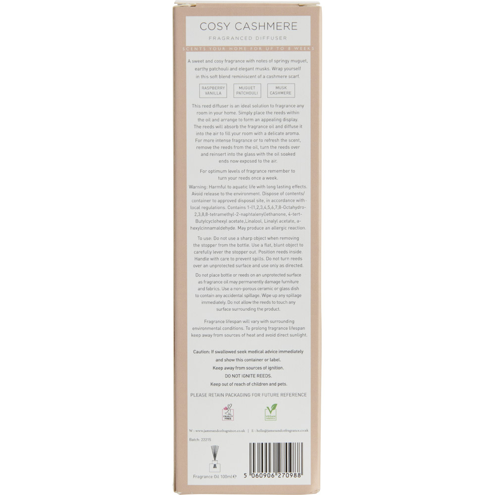 James Co Cosy Cashmere Patchouli Reed Diffuser Image 3