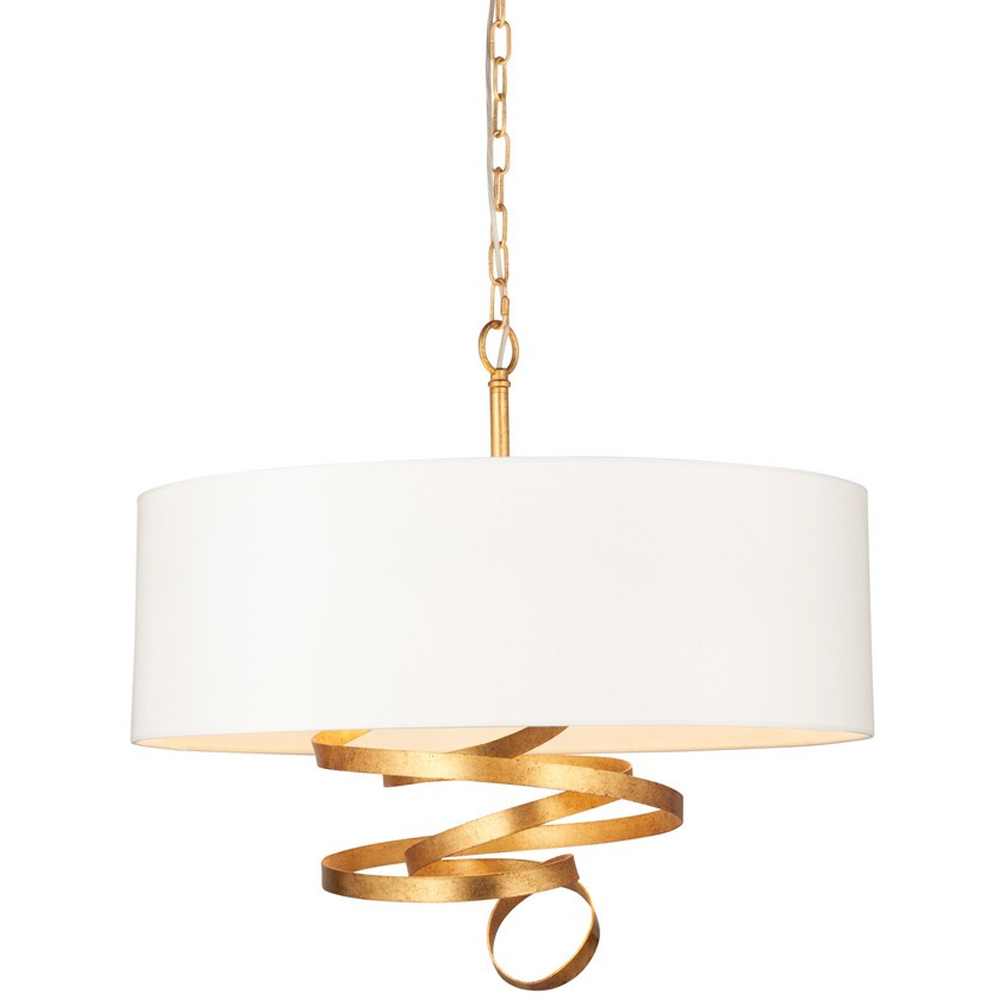 Merano Sanremo Gold Ivory Cotton Fabric 3 Light Pendant Ceiling Light Image 3