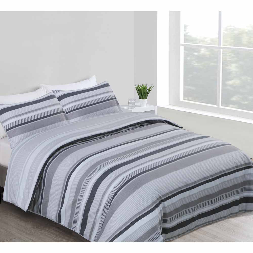 Wilko Double Grey Striped Reversible Duvet Set Image 1