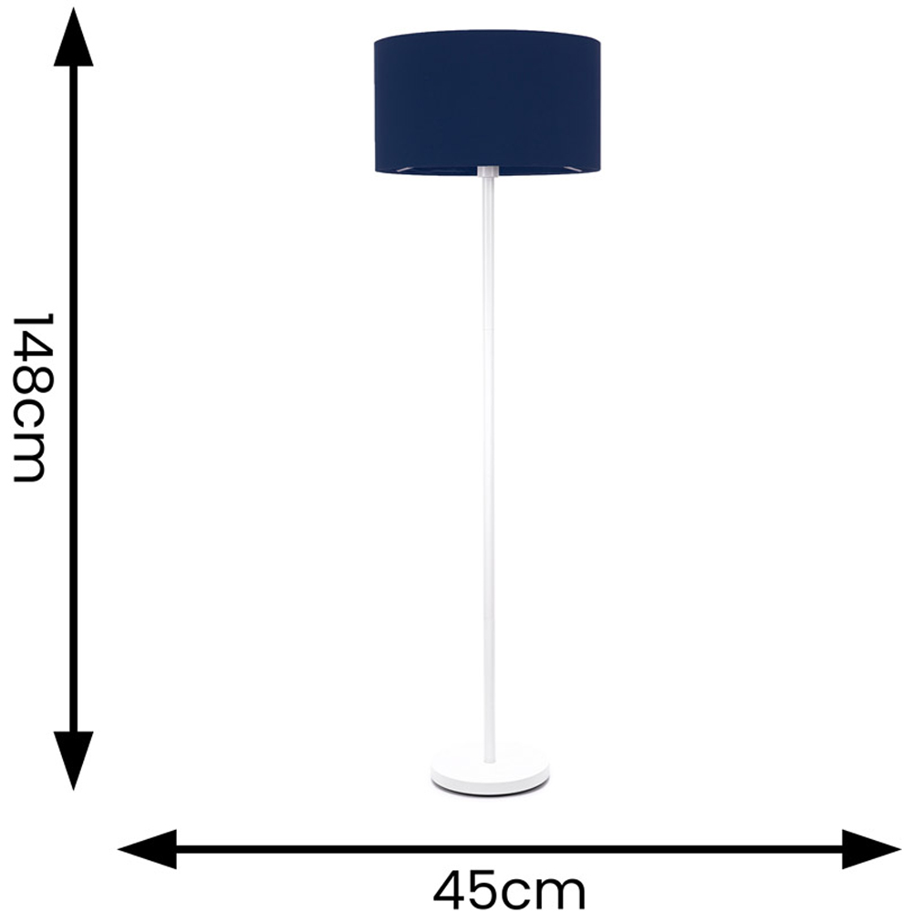 ValueLights Charlie Navy Drum Shade White Floor Lamp and Bulb Image 6