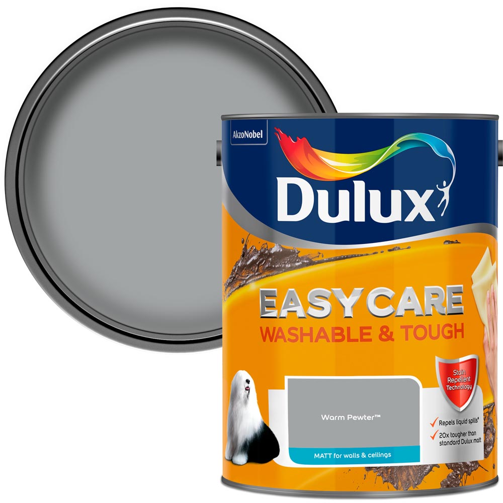 Dulux Easycare Washable & Tough Walls & Ceilings Warm Pewter Matt Emulsion Paint 5L Image 1
