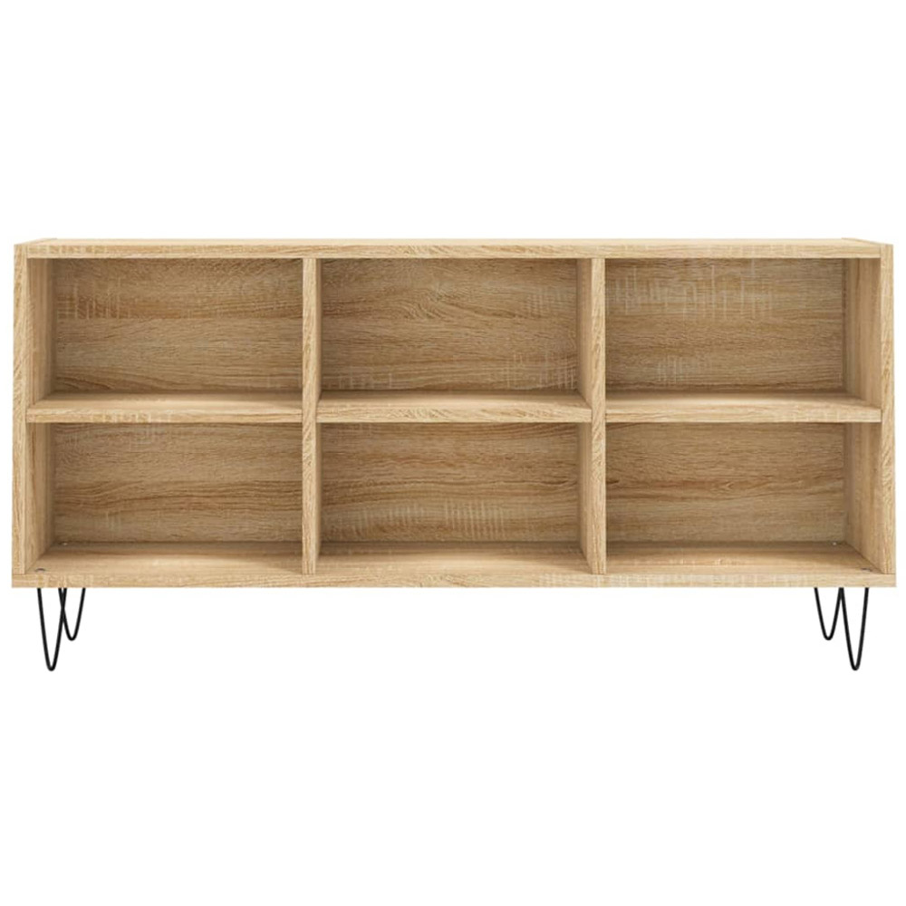 vidaXL 6 Open Shelf Sonoma Oak TV Cabinet with Black Metal Legs Image 4