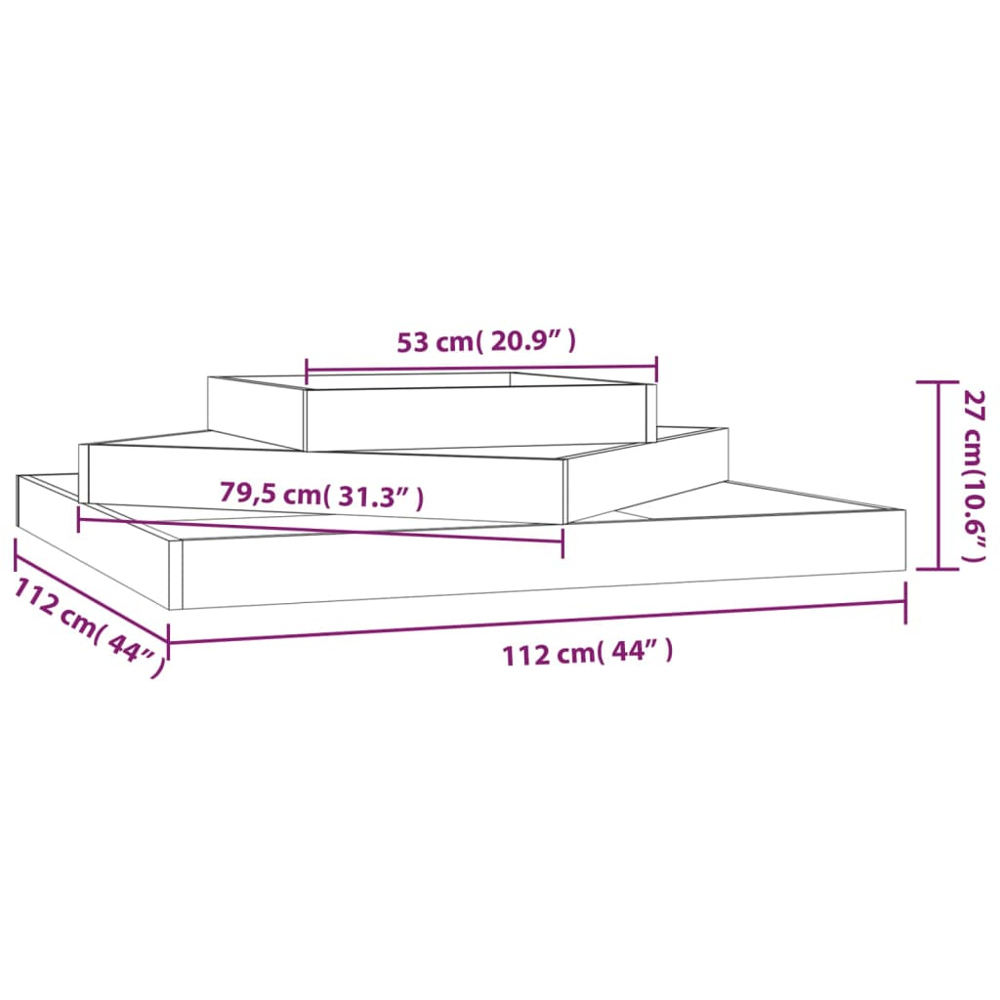 vidaXL 3-Tier Natural Solid Pine Wood Garden Planter 112 x 112 x 27cm Image 5