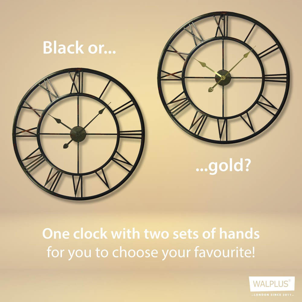 WALPLUS Black Roman Number Wall Clock 76cm Image 4
