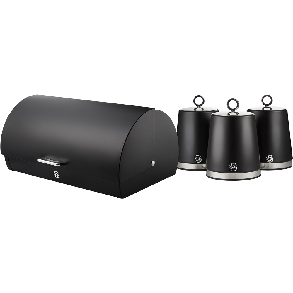 Swan Serenity EEJB277 Black Bread Bin with 3 Piece Canister Set Image 1