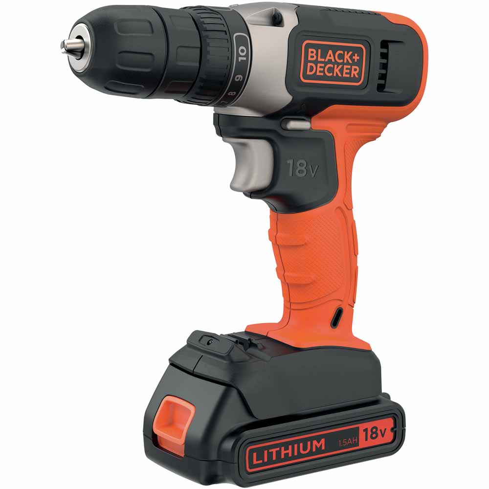 Black & Decker 18V 1.5Ah Lithium-Ion Cordless Drill Drive with Battery Image 1