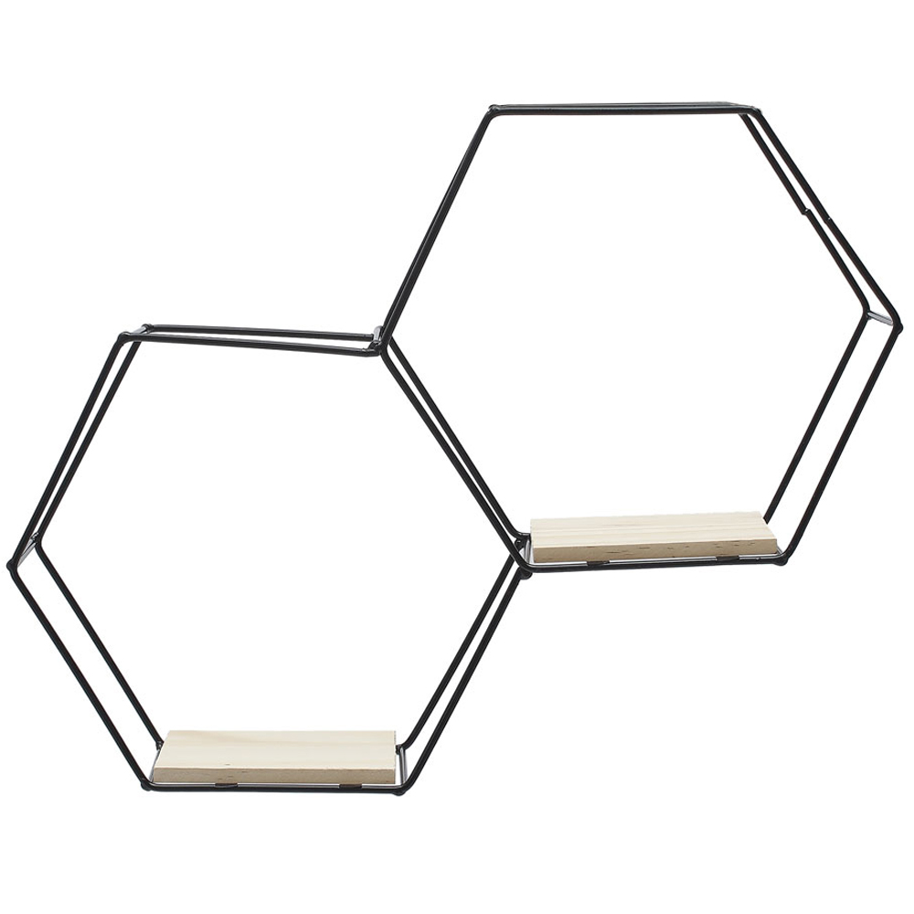 Living and Home 2 Compartment Hexagon Wall Shelf with Iron Frame Image 3