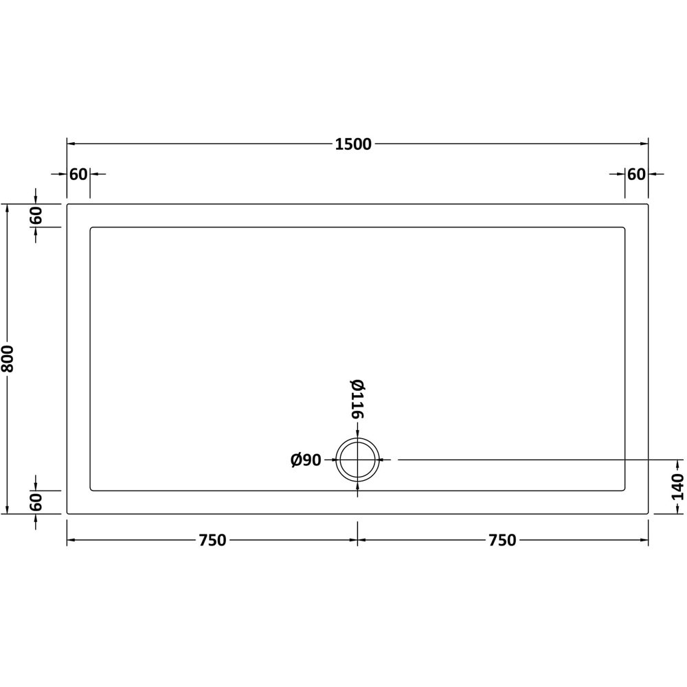 nuie White Slip Resistant Rectangular Shower Tray 1500 x 800mm Image 2