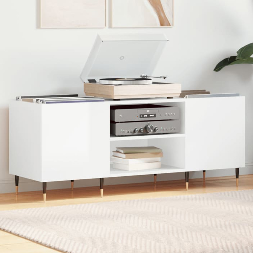 vidaXL 2 Shelf High Gloss White Record Cabinet Image 1