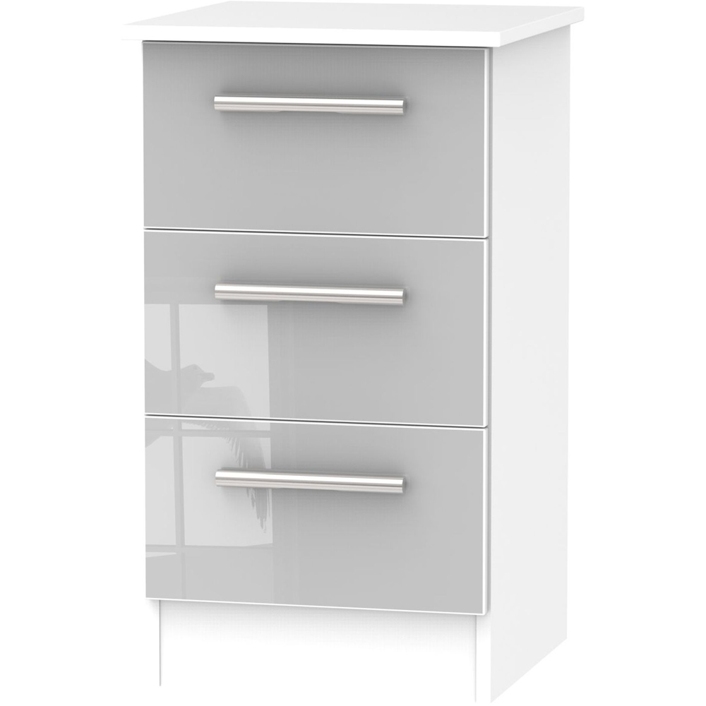 Crowndale Contrast 3 Drawer Grey Gloss and White Matt Bedside Table Image 2