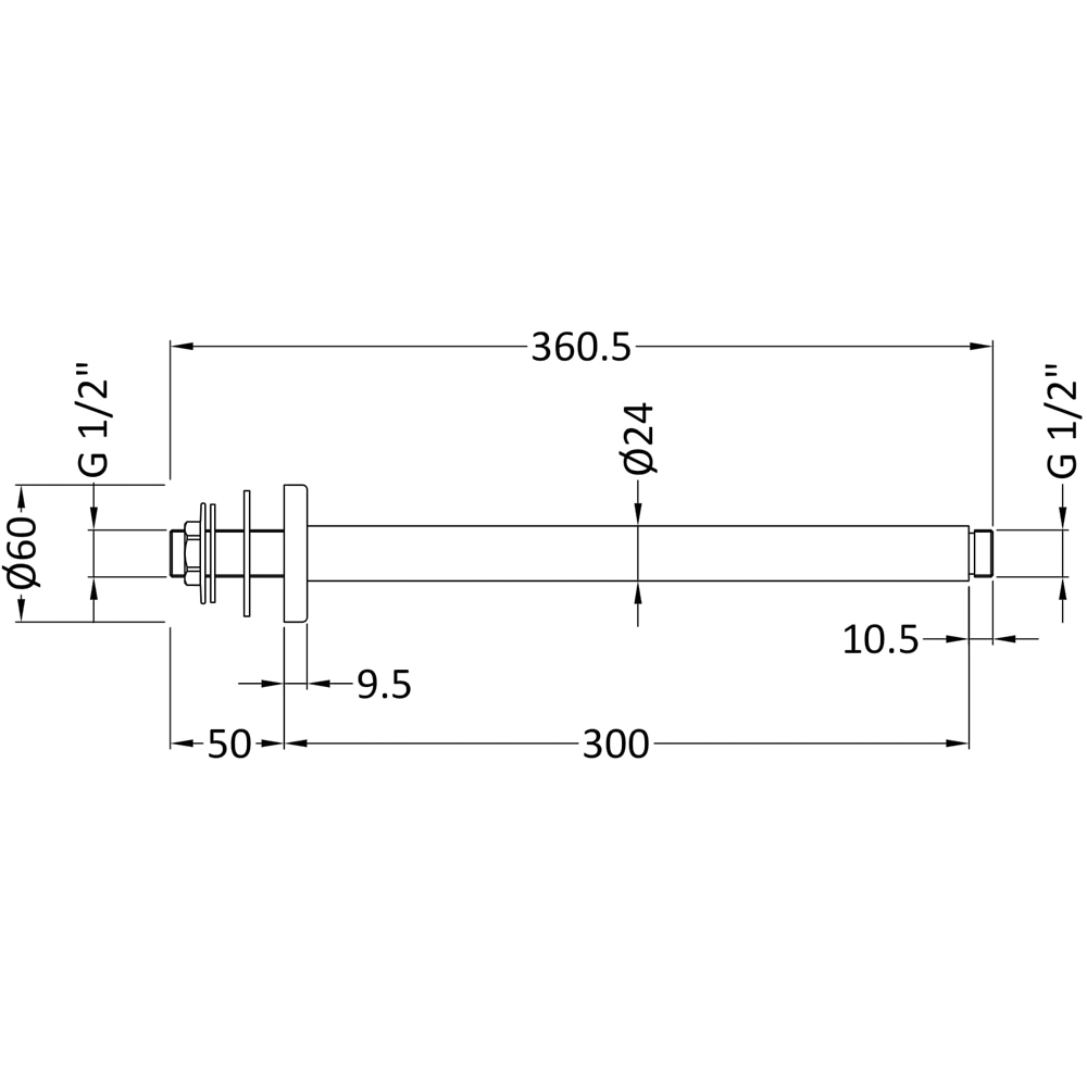nuie Brushed Pewter Round Ceiling Mounted Arm 300mm Image 2