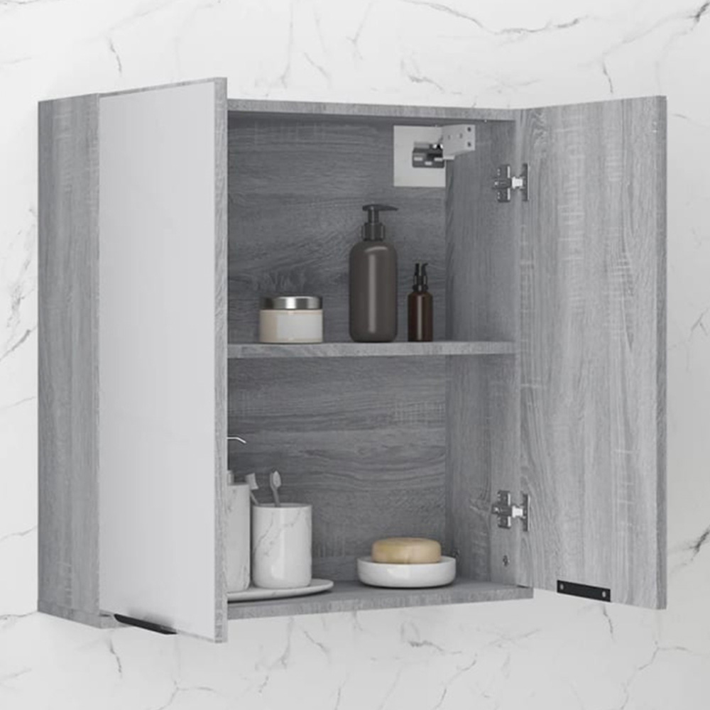 vidaXL 2 Door Grey Sonoma Mirrored Bathroom Cabinet Image 1