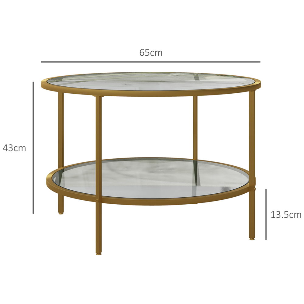 HOMCOM Gold Tempered Glass Top Round Coffee Table with Storage Shelf Image 9