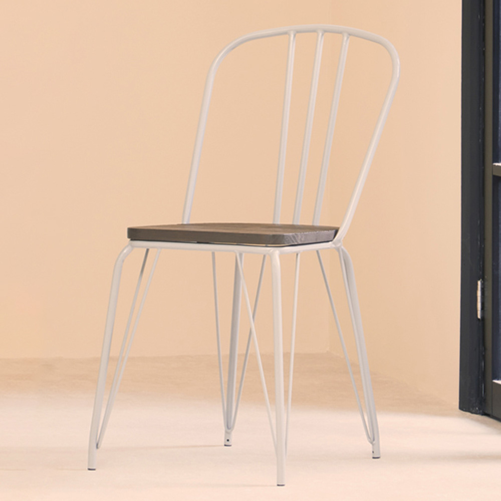 Premier Housewares District Grey Metal Frame end Elm Wood Chair Image 1