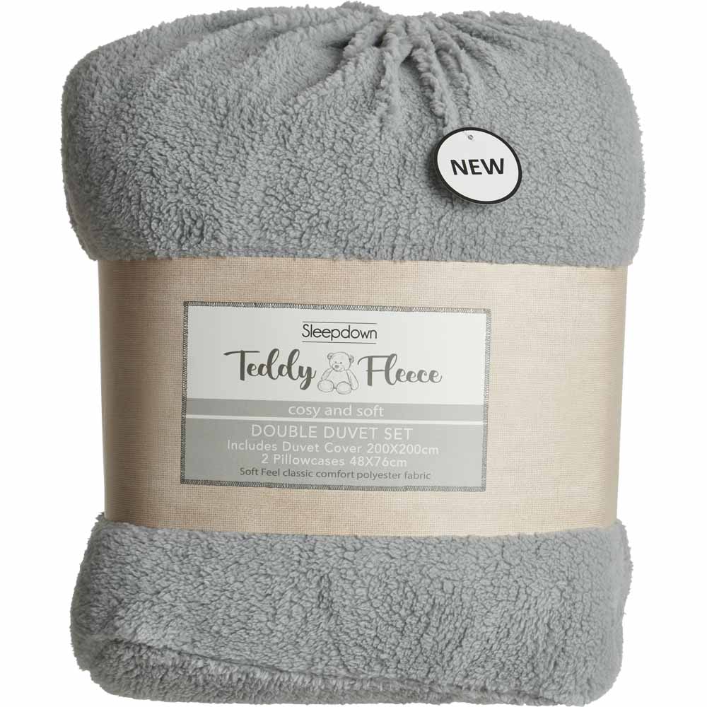 Sleepdown Double Grey Soft Teddy Fleece Duvet Set Image 4