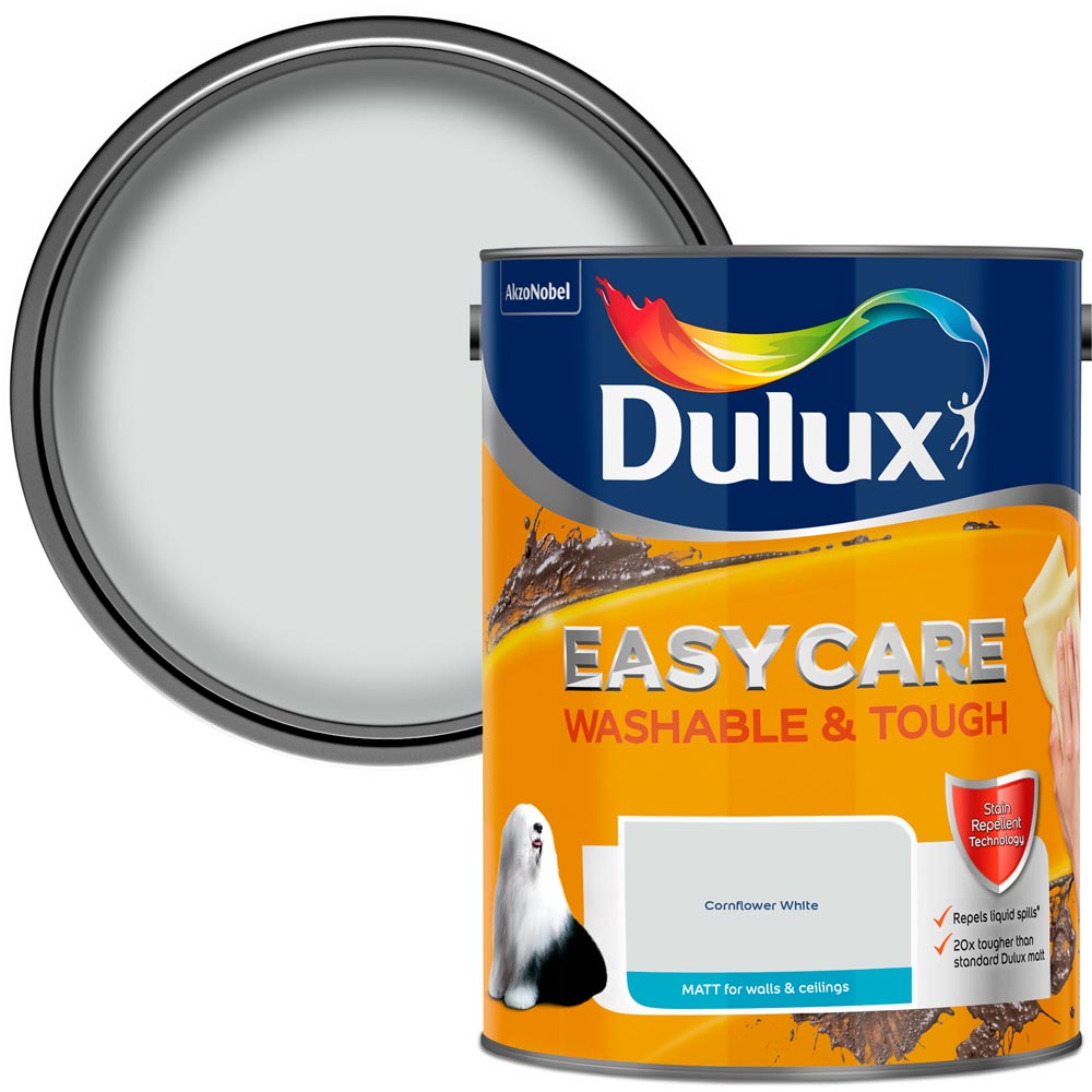 Dulux Easycare Washable & Tough Walls & Ceilings Cornflow White Matt Emulsion Paint 5L Image 1