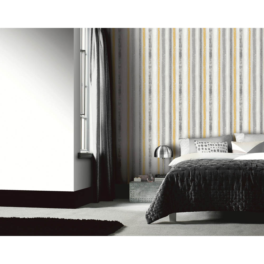 Arthouse Painted Vertical Stripes Ochre and Grey Wallpaper Image 3