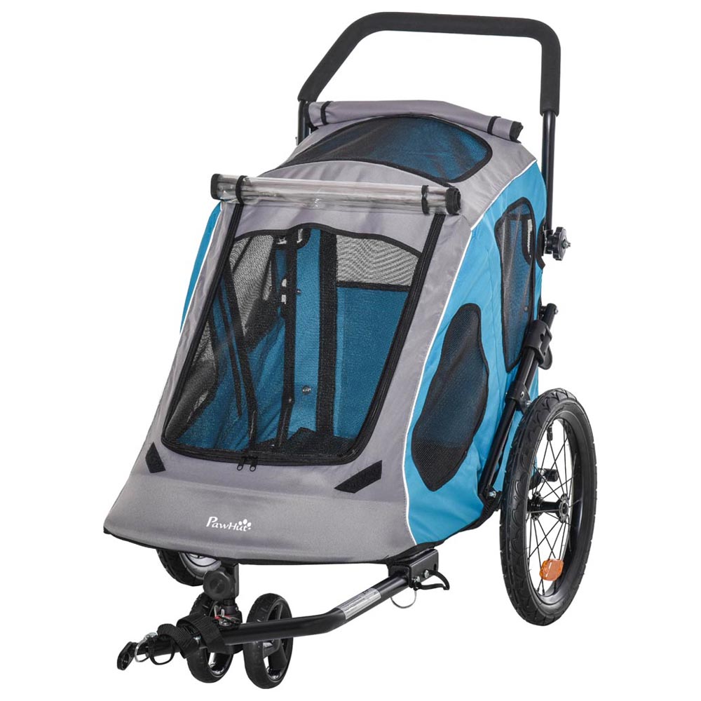 PawHut 2 IN 1 Dog Bicycle Trailer Blue Image 1