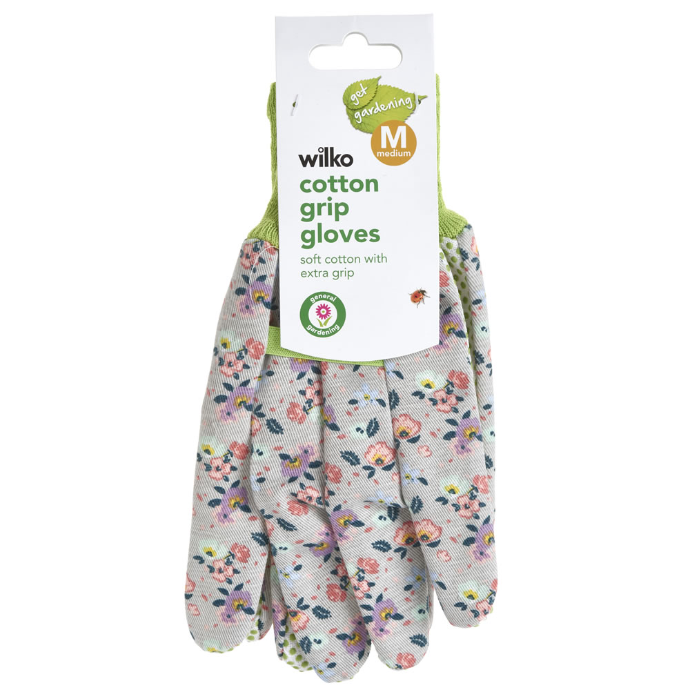 Wilko Medium Floral Design Cotton Grip Garden Gloves Image