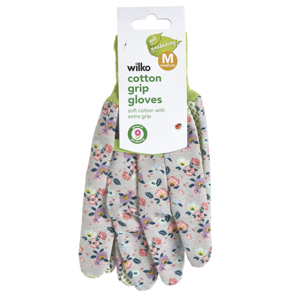 Wilko Medium Floral Design Cotton Grip Garden Gloves Wilko