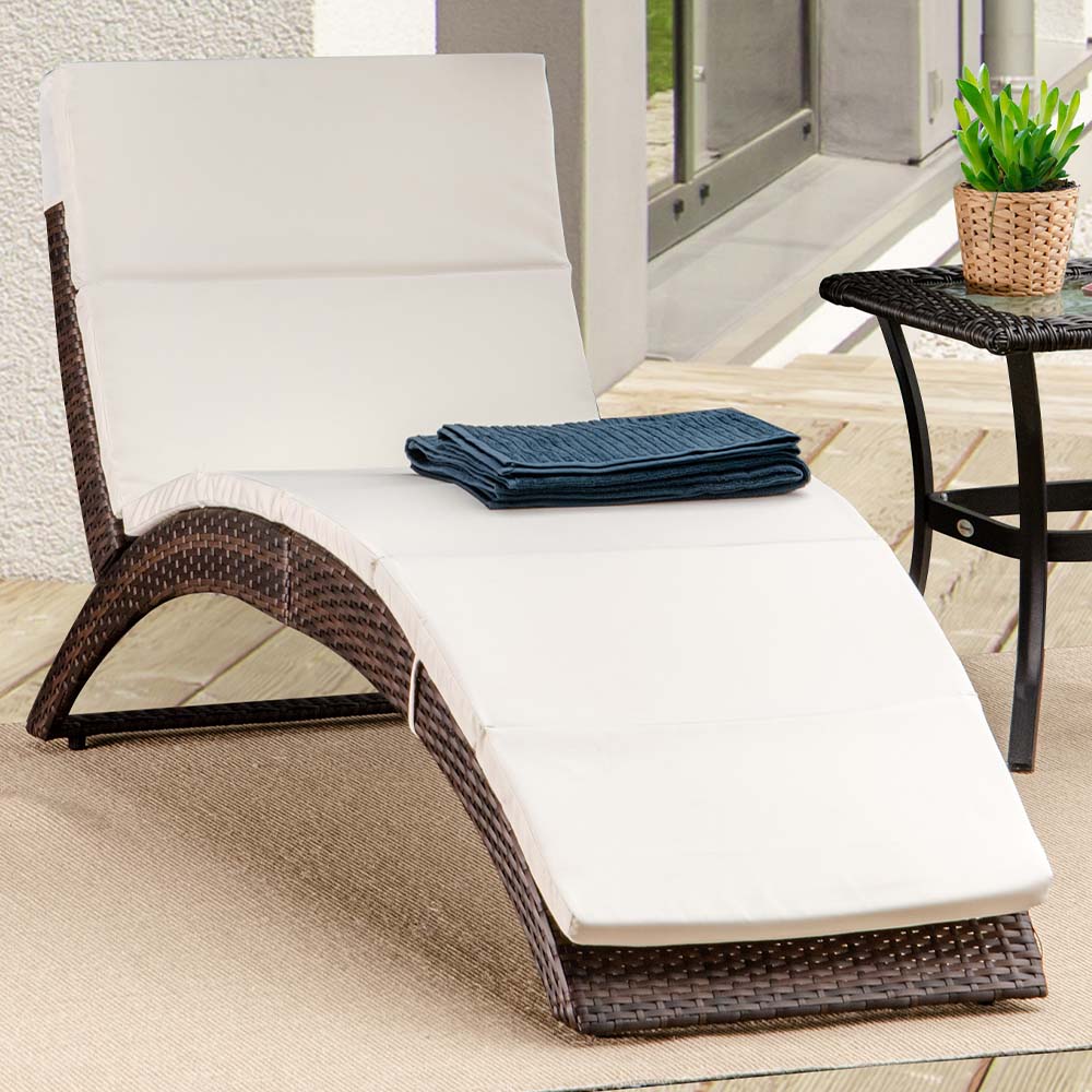 Outsunny Brown and White Rattan Folding Sun Lounger Image