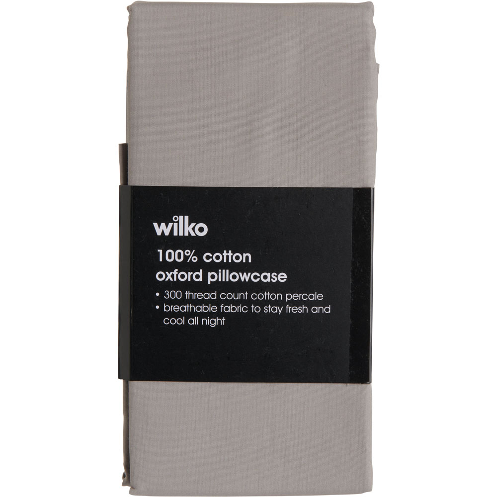 Wilko Best Single Silver 300 Thread Count Percale Oxford Pillowcase Image 2