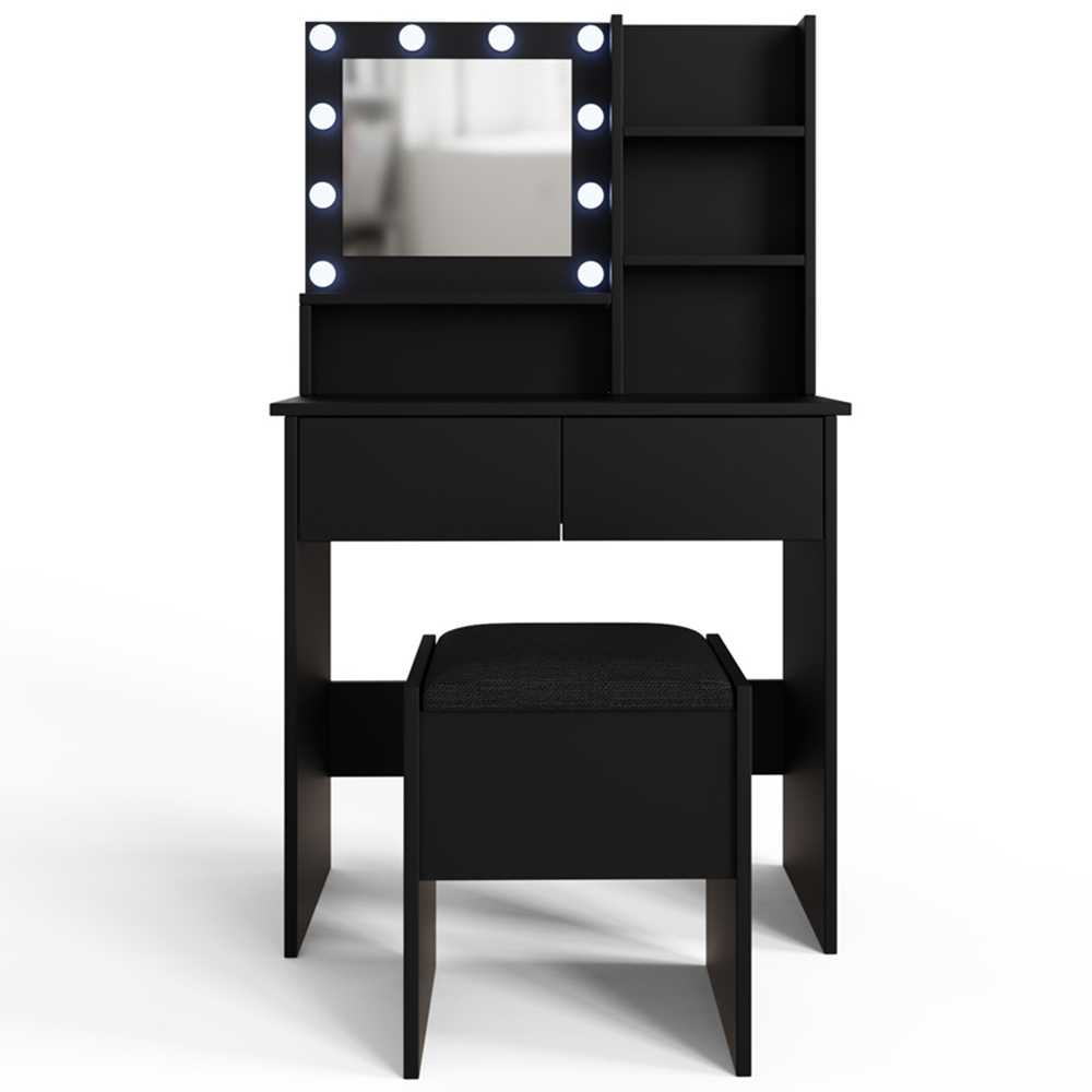 GFW Eva 2 Drawer 4 Shelf Black LED Mirror Dressing Table with Stool Image 3