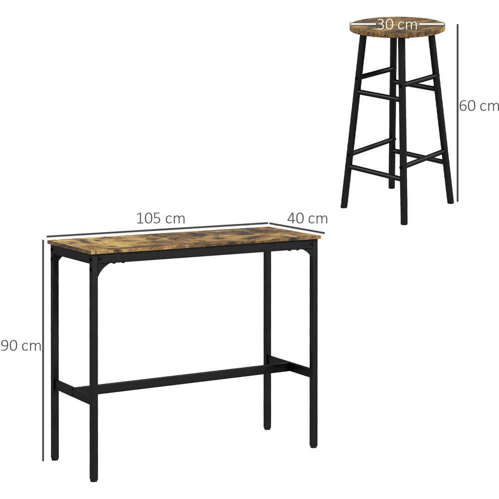 HOMCOM 4 Seater Rustic Brown Industrial Style Bar Table and Stool Set Image 9