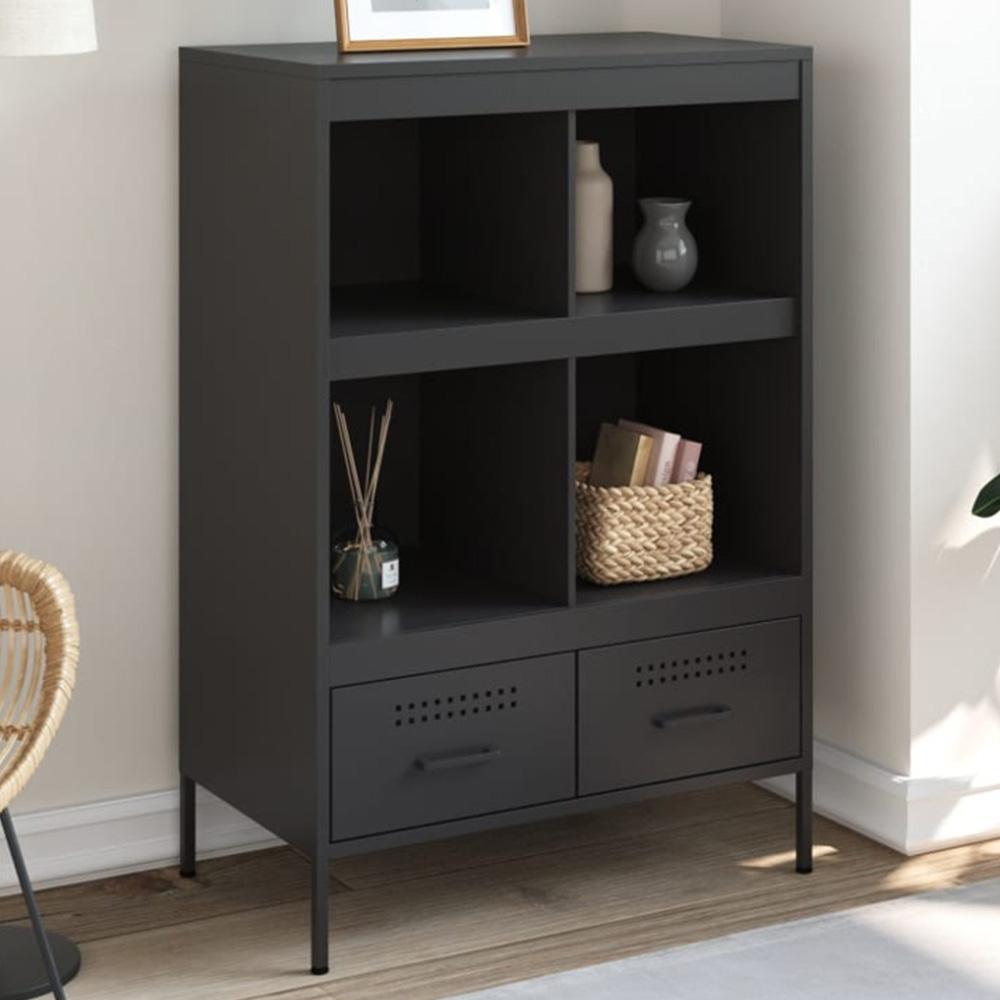 vidaXL 2 Drawer 4 Open Shelf Black Highboard Image 1
