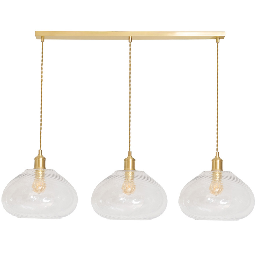 ValueLights Corinne Twill Glass 3 Drop Brushed Gold Diner LED Ceiling Pendant Light Image 1